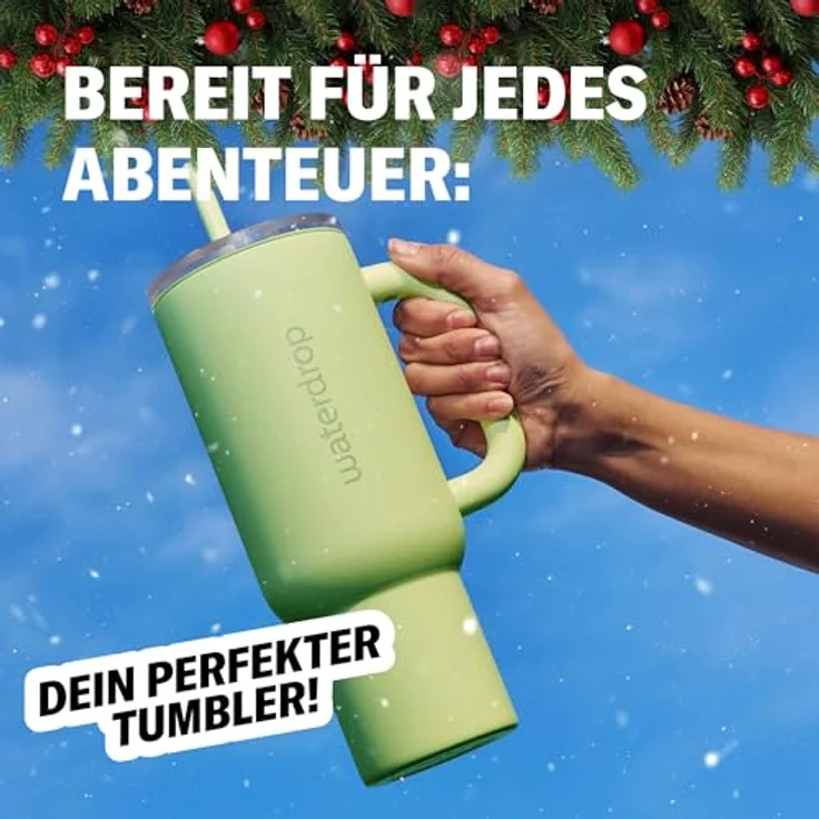 waterdrop® Thermobecher mit Strohhalm 1,1L – Auslaufsichere Edelstahl-Trinkflasche mit klappbarem Mundstück, hält 12h kalt – Bild 2
