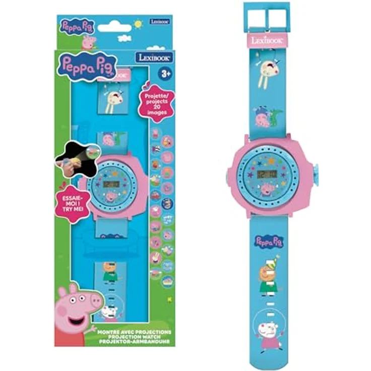 Lexibook Peppa Wutz DMW050PP, Verstellbare Armbanduhr mit Projektionen von 20 Bildern und digitaler Anzeige für Kinder – Bild 1