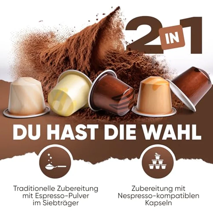 ProfiCook Espressomaschine PC ES 1267 | Profi-Espressopumpe 20 bar | für Kaffeepulver und Nespresso kompatible Kapseln | Siebträger | Edelstahldampfdüse | inkl. Zubehör, Silber – Bild 2