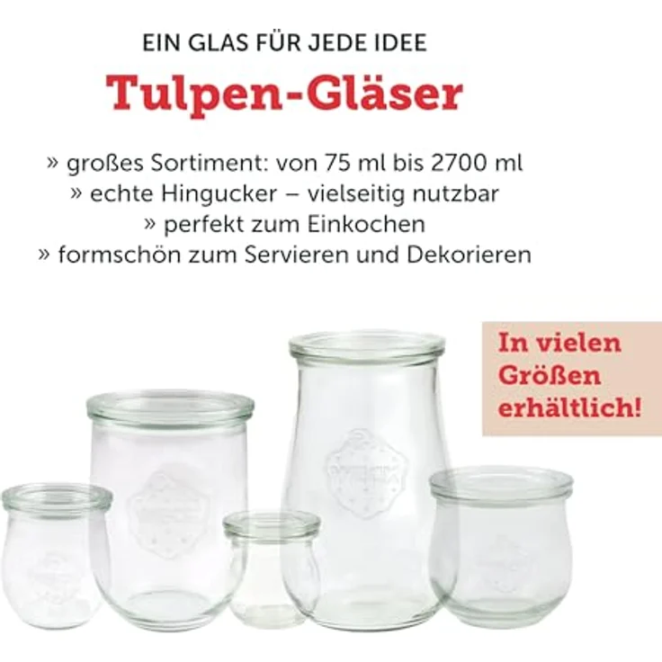 Weck Tulpenglas 1750ml (4er-Pack), Transparentes Einmachglas, temperaturbeständig bis 180°C, spülmaschinenfest – Bild 6