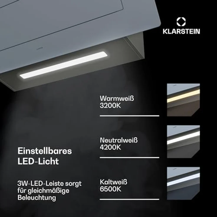 Klarstein SleekAir Dunstabzugshaube, 90 cm Kopffreihaube, 718 m³/h, A++ Energieeffizienz, Touch-Bedienung, LED-Beleuchtung 2700-6500 K, Edelstahl – Bild 6