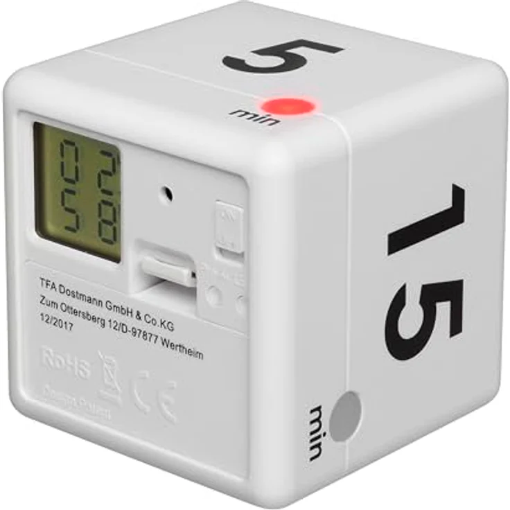 TFA Dostmann Digitaler Cube Timer, Zeitwürfel, Stoppuhr, 6 x 6 x 6 cm, weiß, 38.2032.02 – Bild 2