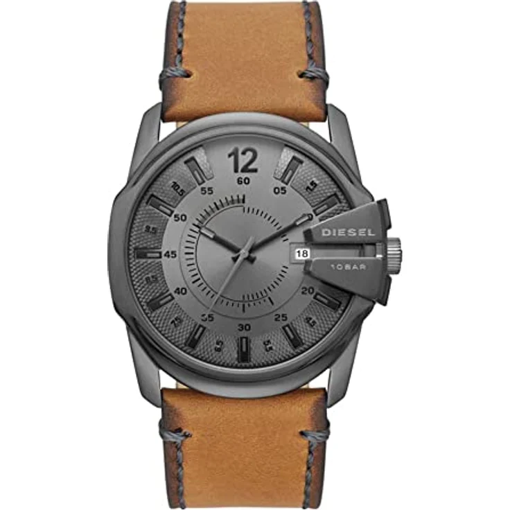 Diesel Herrenuhr Master Chief, 43mm Gunmetal Edelstahlgehäuse mit braunem Lederarmband, DZ1964 – Bild 1