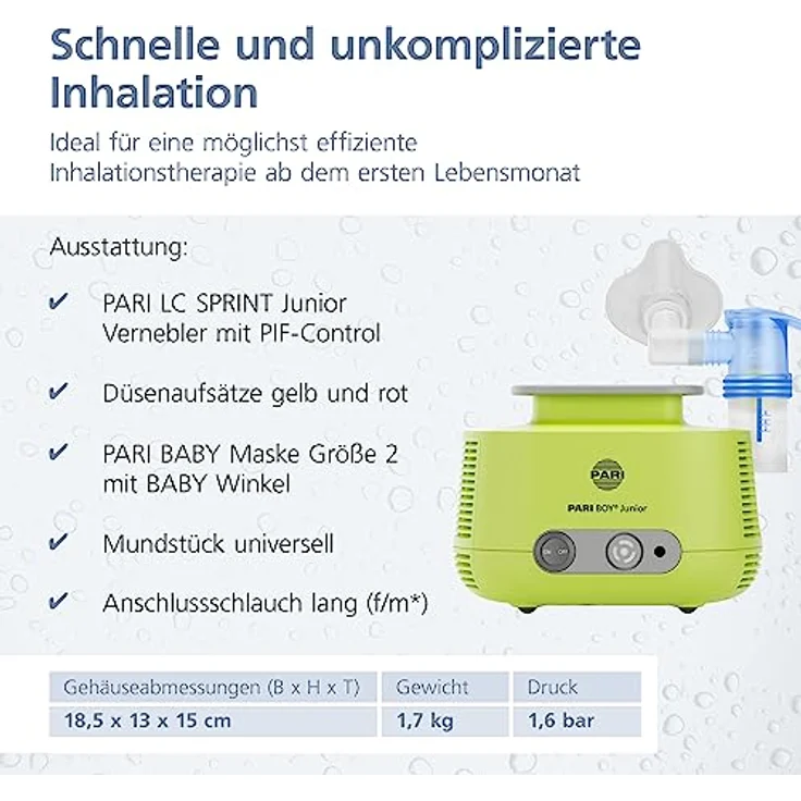 PARI BOY Junior Inhalationsgerät Kinder – Inhalator Vernebler mit PIF-Control zur Therapie von Atemwegserkrankungen für Babys und Kleinkinder – Kurze Inhalationszeiten bei hoher Lungendeposition – Bild 4