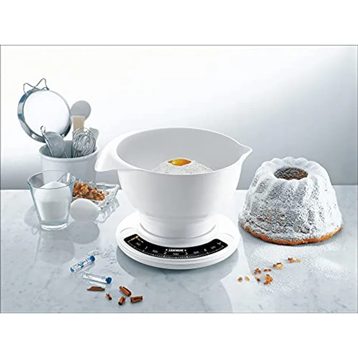 Leifheit analoge Küchenwaage, aus hochwertigem Kunststoff, inkl. abnehmbarer Rührschüssel, Haushaltswaage mit 5 kg Tragkraft, spülmaschinengeeignet, Küchenwaage analog, mechanische Zuwiegefunktion – Bild 3