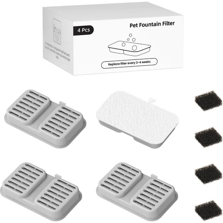 Ersatzfilter für Katzenbrunnen 4er Set, hocheffiziente Mehrstufen-Filtration mit Schaumstoffvorfiltern