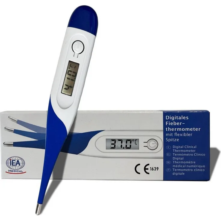IEA Medical Fieberthermometer digital mit flexible Spitze, Fieberalarm, Reise Gadget, für Kinder & Erwachsene, Blau