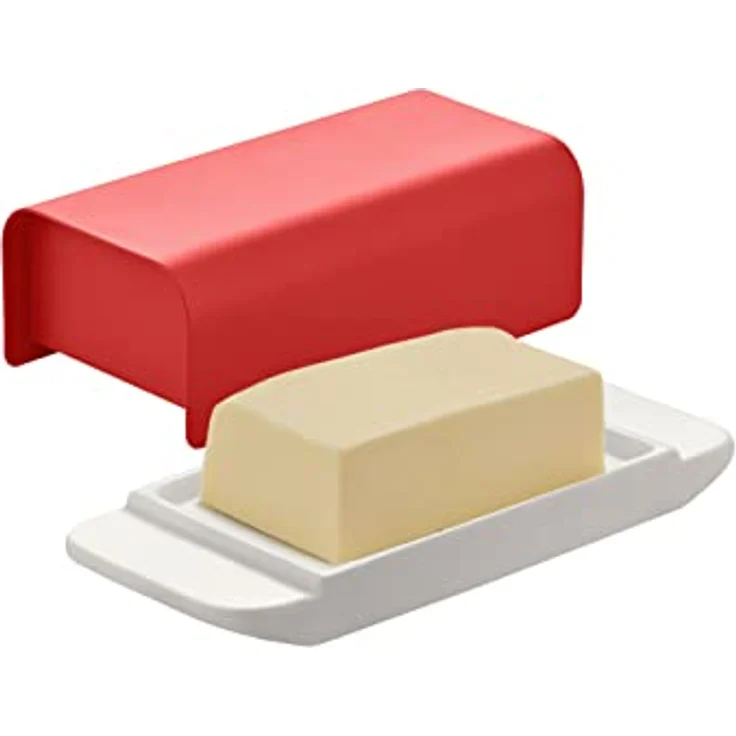 Alessi Mattina BG04 R - Design-Butterdose aus Porzellan mit Deckel aus Edelstahl 18/10, mit Epoxidharz Gefärbt, Rot – Bild 3