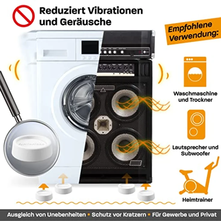 Hinrichs 4er Set Schwingungsdämpfer rund, weiß - Antivibrationsfüße für Waschmaschinen, rutschfest und geräuschhemmend, Ø 4,5/6,5 cm – Bild 4