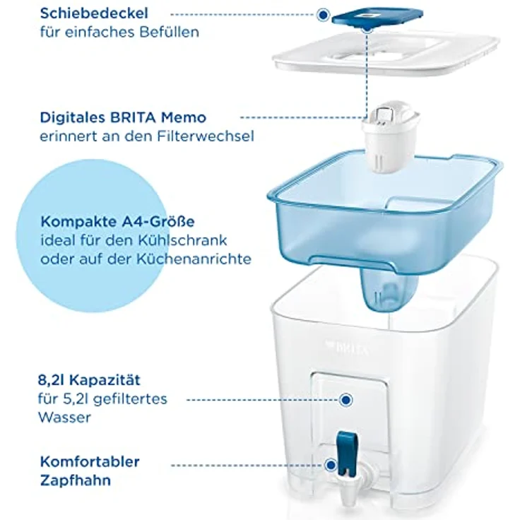 BRITA Flow Wasserfilter XXL mit Zapfhahn (8,2l) inkl. 1x MAXTRA PRO All-in-1 Kartusche – Wasserfilterstation zur Reduktion von Kalk, Chlor, Metalle wie Blei & Kupfer im Leitungswasser – Bild 3