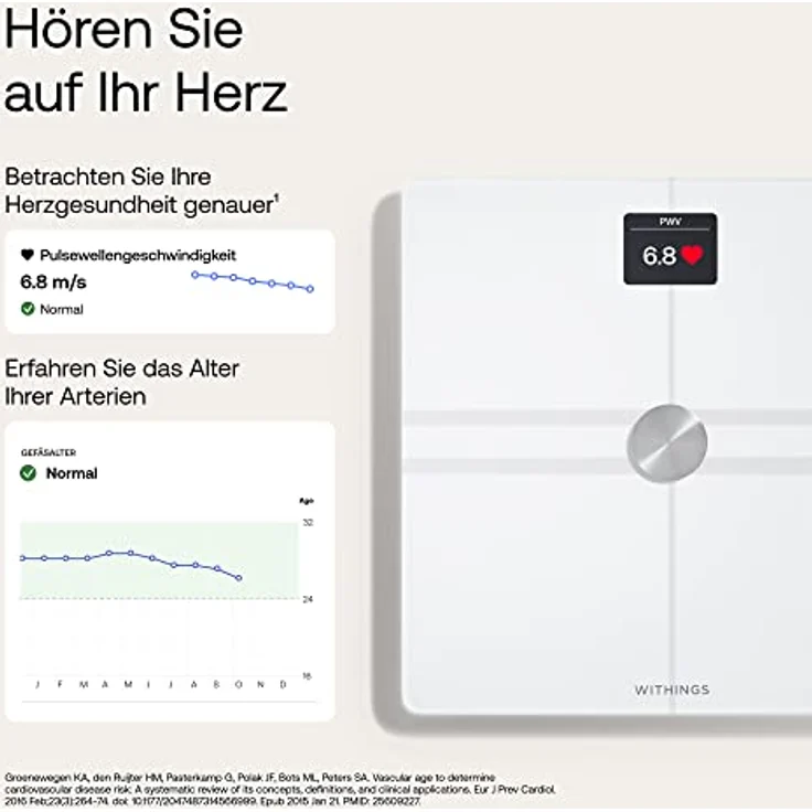WITHINGS BODY COMP — WLAN Smart Waage mit vollständiger Körperanalyse inkl. Fettanteil, Muskelmasse, Knochendichte, Viszeralfett, Digitale Personenwaagen /Körperfettwaage mit Bluetooth – Bild 3