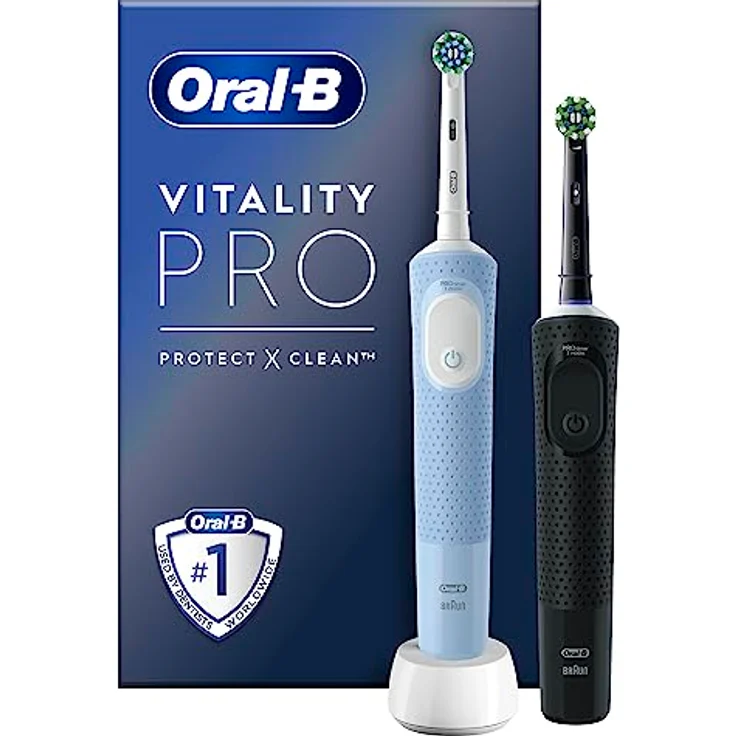 Oral-B Vitality Pro Elektrische Zahnbürste/Electric Toothbrush, Doppelpack mit 2 Aufsteckbürsten, 3 Putzmodi für Zahnpflege, Geschenk Mann/Frau, Designed by Braun, schwarz/blau – Bild 1