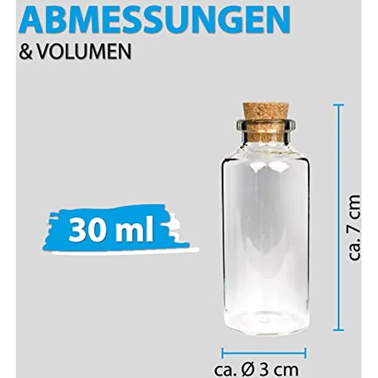 Bestlivings Vorratsglas Fläschchen Mix, Glas, (2cm x 5cm, 12-tlg., 10ml), für Hochzeit - Mini Glasfläschchen mit Korken – Bild 2