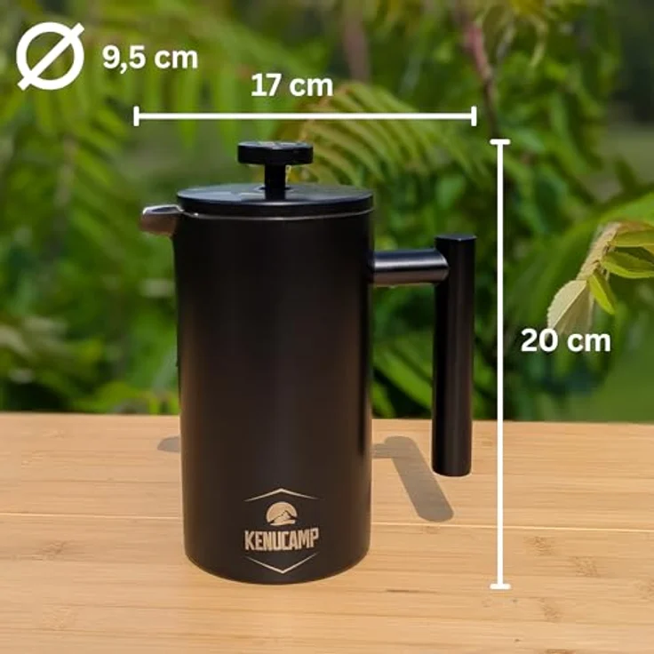 Kenucamp® French Press 800ml, Isolierende Edelstahl Kaffeepresse (Schwarz), Doppelwandig & Langlebig, Thermo Kaffeebereiter für 2–3 Tassen – Bild 2