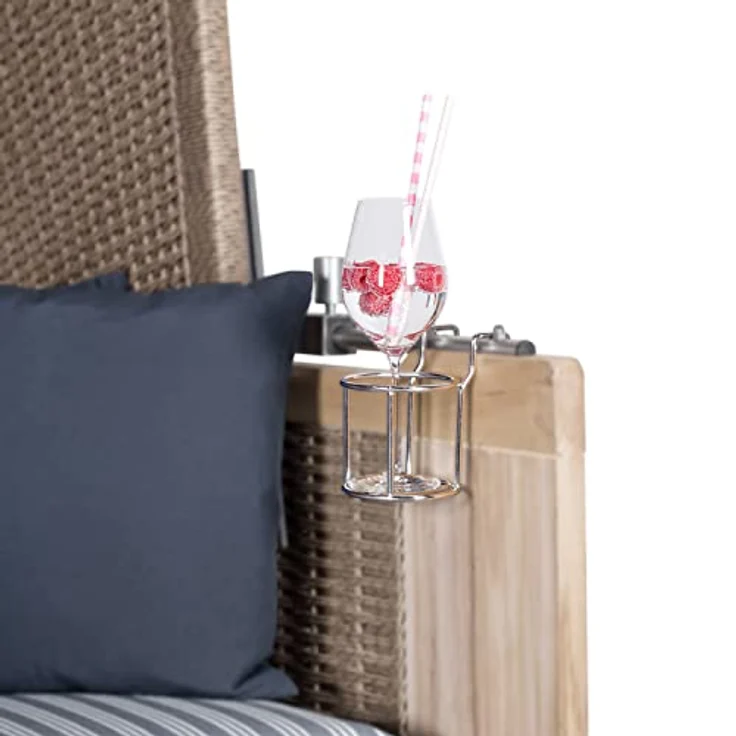 MR. DEKO Getränkehalter für Strandkörbe - Edelstahl Halter für Gläser & Becher - Flaschenhalter für Champagner, Sekt, Wein & Bier - Strandkorb Zubehör - Premium Bierhalter/Weinflaschenhalter – Bild 2