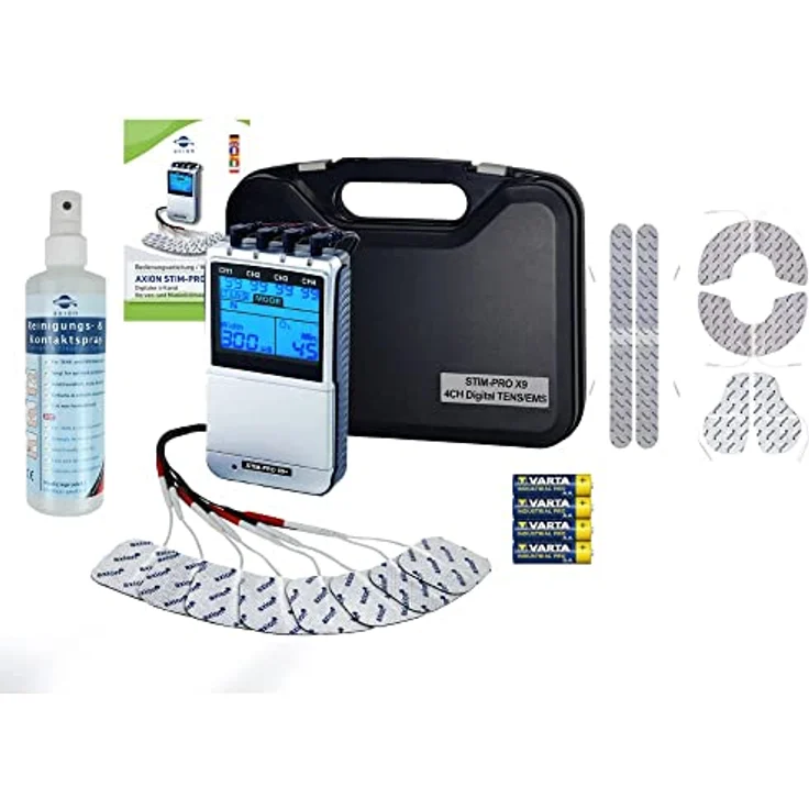 Axion STIM-PRO X9+ TENS-EMS-Gerät, 4 Kanal Schmerztherapie, Muskelaufbau, Massage, Beckenbodentraining, inkl. 37 Programme, Spar-Set – Bild 5