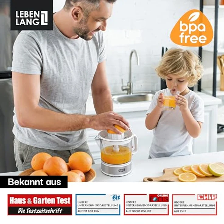 Lebenlang Elektrische Zitruspresse, 40 W, BPA-frei, zwei Drehrichtungen, spülmaschinenfest, Auto ON/OFF, 700 ml Behälter – Bild 6