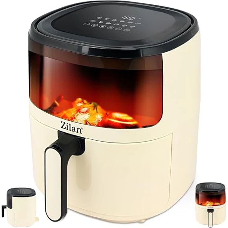 Zilan Heißluftfritteuse 5L, 1500 Watt mit digitaler Touchsteuerung und 12 Kochprogrammen, Fettfreies Frittieren ohne Öl – Bild 1