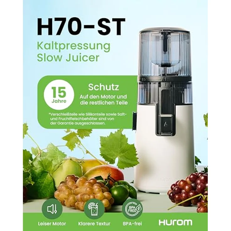 Hurom Entsafter H70ST, Slow-Squeeze-Technologie, großer Einfüllschacht – Bild 5