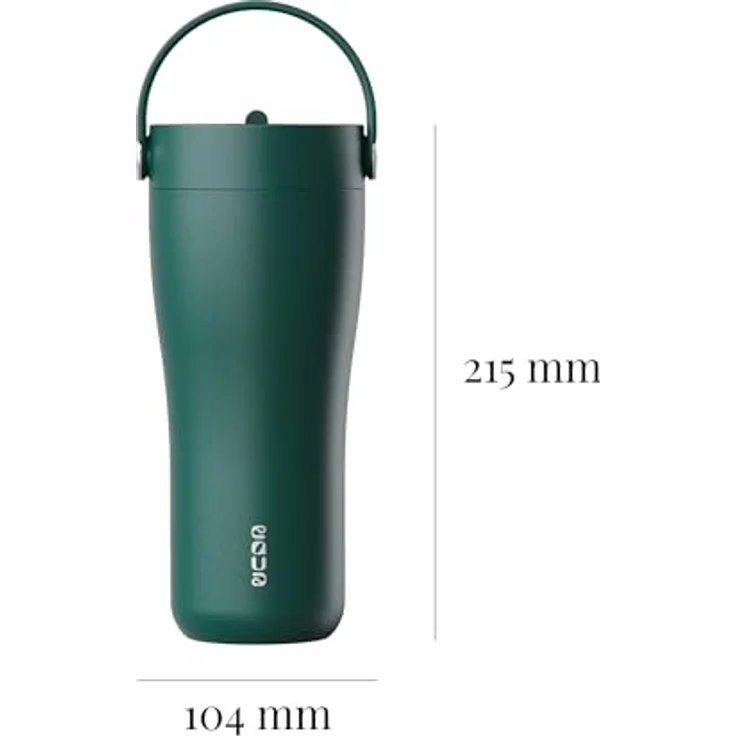 EQUA Carry Cup, Edelstahl Isolierte Trinkflasche mit klappbarem Strohhalm, 600ml, 15 Stunden kalt oder 8 Stunden heiß, 100% auslaufsicher, Forest Green – Bild 3