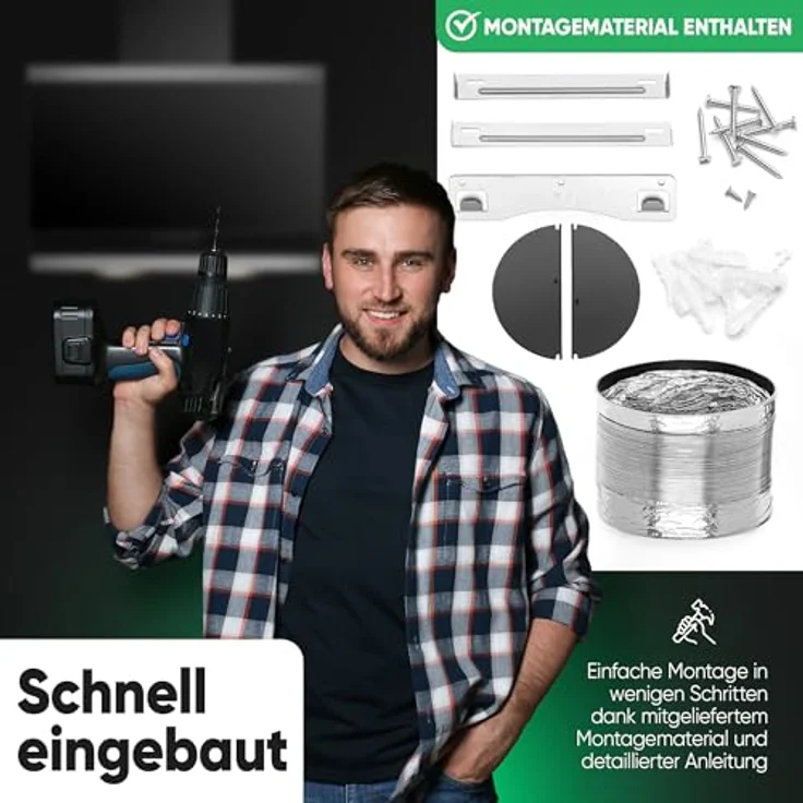 Bomann® Dunstabzugshaube 60cm DU 7610 G schwarz | Kraftvolle 326 m³/h Abluftleistung | Umluft und Abluft | leise Betrieb | einfache Montage | warmweiße LED-Beleuchtung – Bild 5