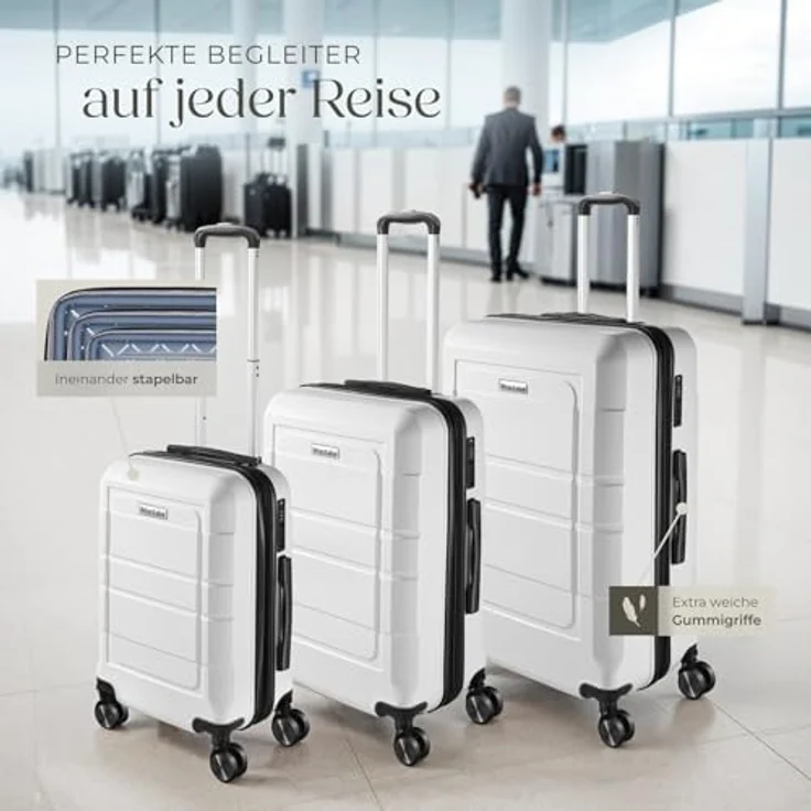 tectake® Kofferset 3 teilig, Koffer & Trolleys, Hartschalenkoffer mit TSA Schloss, große Rollkoffer - weiß – Bild 4