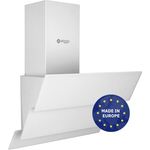 Wiggo Dunstabzugshaube 60cm kopffrei I Abluft Umluft Dunstabzug 300m³/h - LED Touch-Display 3 Stufen I Schräghaube inkl. Fettfilter & 2x Kohlefilter I Abzugshaube mit 3 teiliger Glasfront weiß