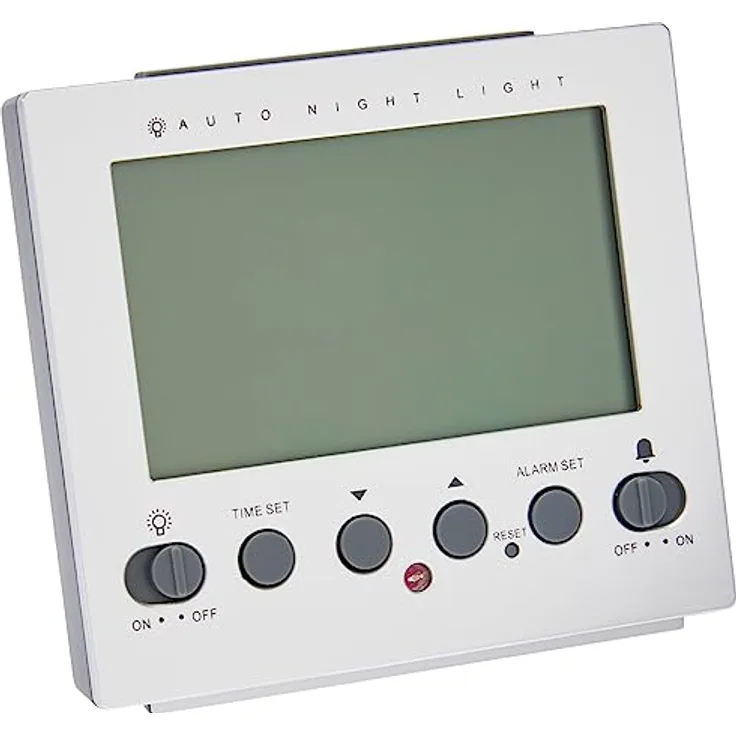 TFA Dostmann Digitaler Wecker, 60.2561.55, automatische Nachtbeleuchtung, Funk-Wecker, Temperatur, Wochentag und Datum, Aluminium-Optik, Silber, (L) 99 x (B) 90 x (H) 42 mm