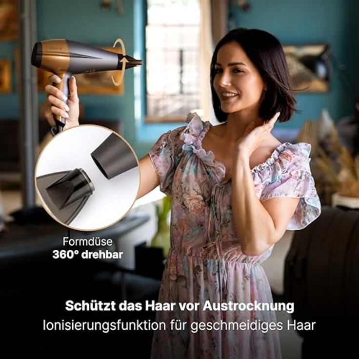 ProfiCare PC-HT 3010 Kompakter Haartrockner, 3 Temperatur--Leistungsstufen, Ionisierungsfunktion, 2 Gebläsestufen, Cool Shot, Braun-Bronze – Bild 4
