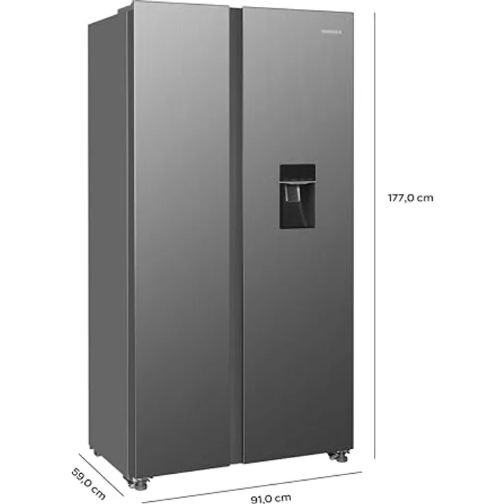 Heinrich's Side-by-Side Kühlschrank, Kühlgefrierkombination mit 439L Mega Gesamtvolumen, NO-FROST, 151L Gefriervolumen, inkl. Wasserspender, LED Beleuchtung, Touch-Bedienung, Multi-Airflow-System, Inox – Bild 3