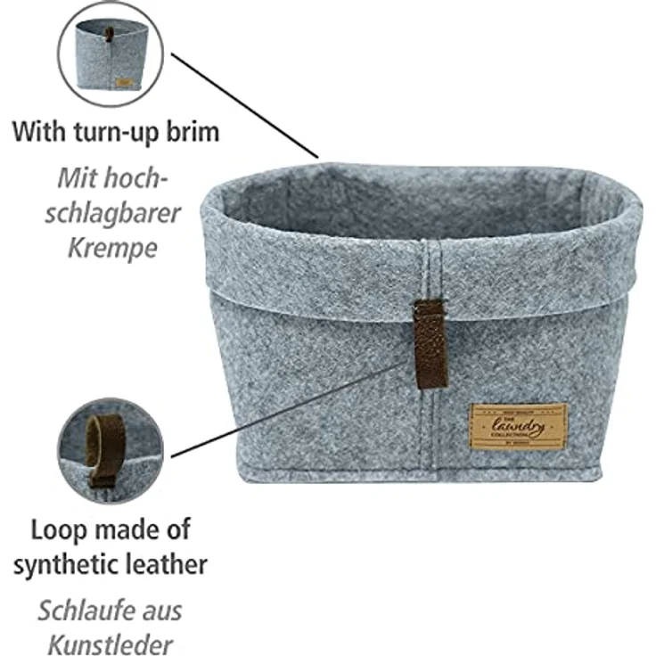 WENKO Filz-Korb Feli S, Box für mehr Ordnung und System in Schubladen und Regalen, in skandinavischem Design, für Küche, Diele oder Bad, gefertigt aus 100% Polyester, 18 x 13 x 12 cm, Grau – Bild 2
