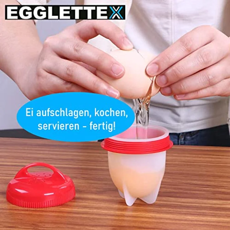 MAVURA EGGLETTEX Eierkocher ohne Schale [6er Set], Silikon Egglettes in Weiß/Rot, Anti-Haft Beschichtung, lebensmittelechtes Material – Bild 4