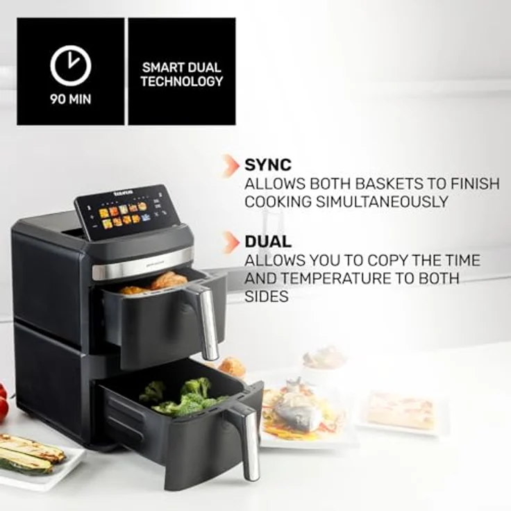 Taurus DUO SLIM AF2602, Heißluftfritteuse mit 13L Kapazität, digitalem Display und Dual-Zone-Technologie – Bild 6