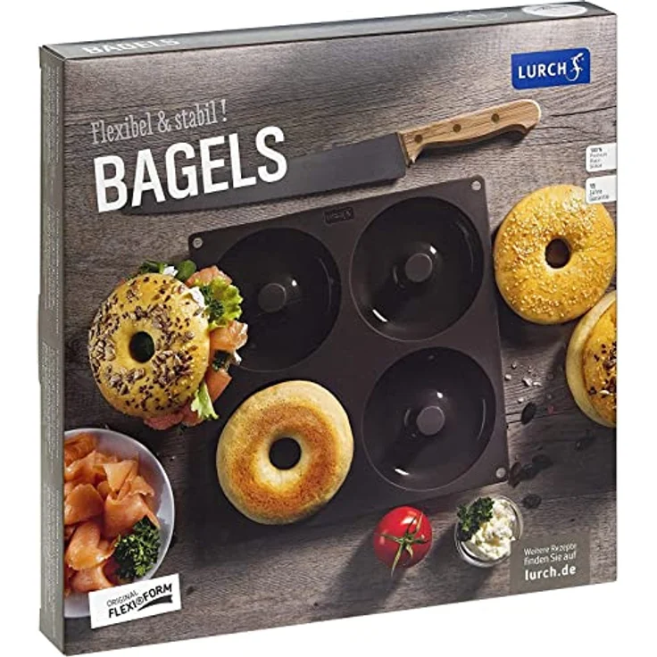 Lurch 85088 FlexiForm Bagels 4fach - Silikonbackform für 4 Bagels (11,8 cm) aus 100% BPA-freiem PlatinSilikon, Braun – Bild 3