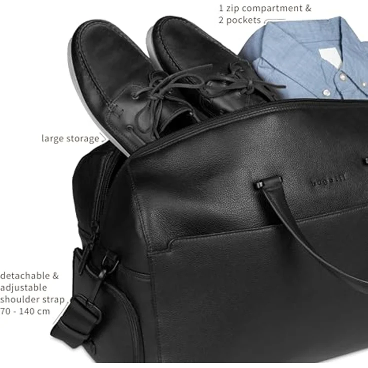 bugatti Black Weekender Reisetasche, 50 cm aus 100% Leder, schwarz – Bild 5