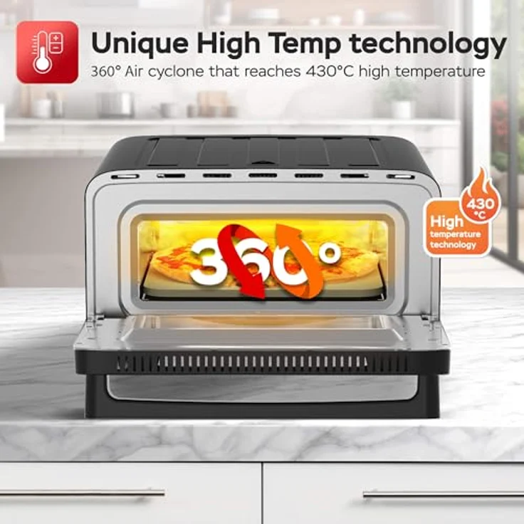 TurboTronic by Z-Line Pizzaliano TT-PO15, Minibackofen aus Edelstahl mit 2000 W Leistung, 430 °C in 2 Minuten, inkl. Pizzastein und digitale Steuerung – Bild 4