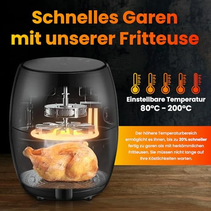 EXTRALINK Extralink 1000W Airfryer 2L - Heißluftfritteuse mit Antihaftbeschichtung, LED-Touchscreen, Energiesparend, 90% Weniger Fett - Schwarz – Bild 2