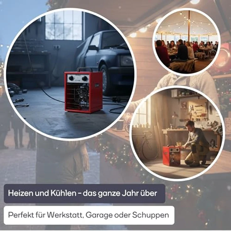 Perel Heizlüfter 3300W, elektrisch mit 2 Heizstufen, Thermostat, Kühlfunktion und Überhitzungsschutz, IP24 – Bild 3