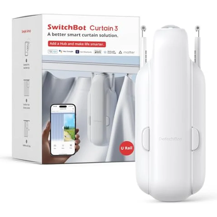 SwitchBot Smart Automatischer Vorhangöffner - Bluetooth Fernbedienung mit App/Timer, Aufgerüsteter Hochleistungsmotor, Kompatibel mit Alexa, Google Home(SwitchBot Hub erforderlich) (Curtain 3, U Rail) – Bild 1