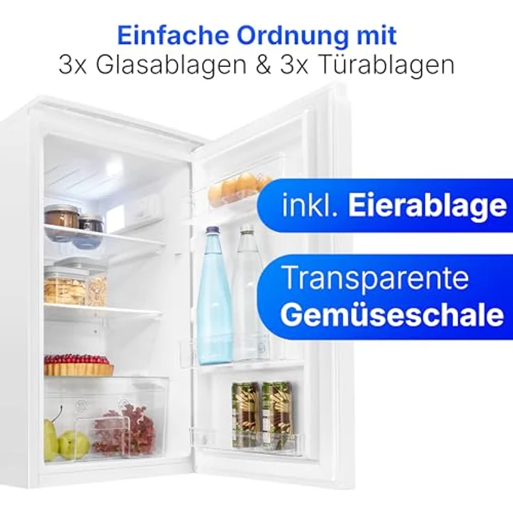 Bomann VS 7255 Kühlschrank, 87l Standgerät in Weiß mit 3 Glasablagen, Gemüsefach und stufenloser Temperaturregelung – Bild 3