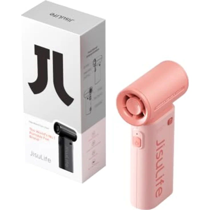 JISULIFE Tragbarer Handventilator, Turbo Luftstrom bis 10 m/s, 12 Stunden Akku, 5 Geschwindigkeitsstufen, tragbares Design – Bild 1
