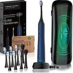 Tristan Auron Schallzahnbürste Business Class - 55.000 Schwingungen - 5 Modi - 60 Tage Akku + inkl. Etui mit UV Desinfektion und 6 Ersatzbürste und 2 Zungenreiniger - blau