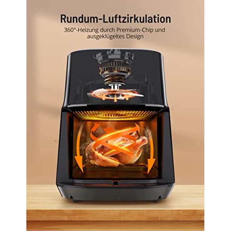 PARIS RHÔNE Heißluftfritteuse 4L XL mit Sichtfenster, 8-in-1 airfryer spülmaschinenfest mit One-Touch-Bedienung, antihaftbeschichteter Korb & abnehmbares Tablett – Bild 5