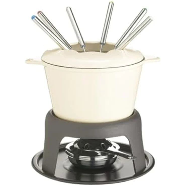 Kitchen Craft liertes Fondue-Set aus Gusseisen mit 6 Gabeln, cremefarben – Bild 2