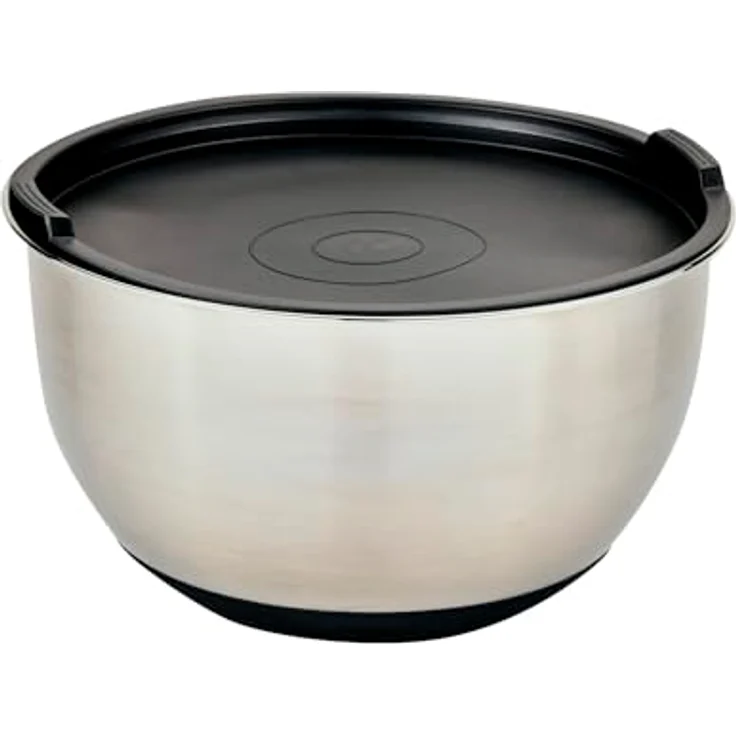 Kesper | Rührschüssel mit Deckel aus Edelstahl, Luftdichter Verschluss, Silikonfuß, Ø 18 cm, Höhe 10 cm, Silber, Schwarz – Bild 1