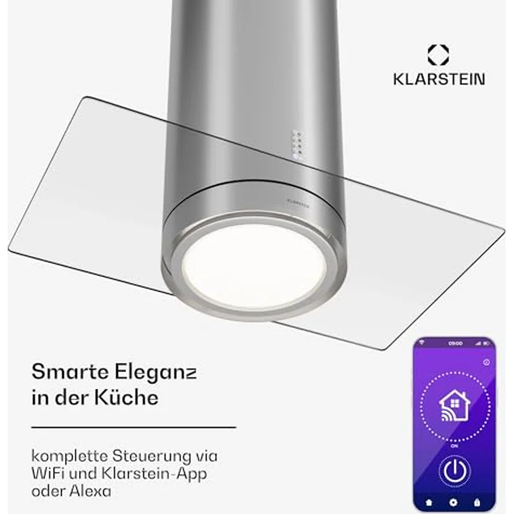 Klarstein Beretta Premium Inselabzugshaube, App gesteuert, Ab-/Umluft, 544 m³/h, LED Beleuchtung, Aktivkohlefilter – Bild 2
