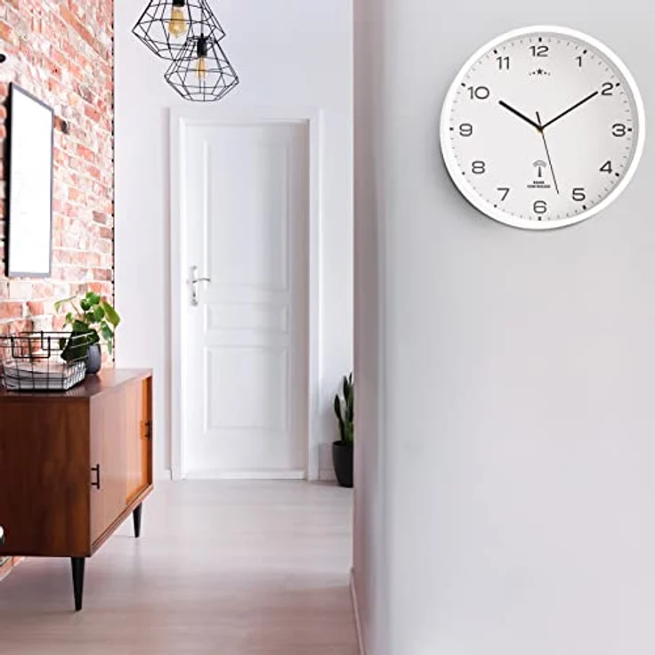 Monzana Wanduhr Funk Automatische Zeitumstellung Geräuscharm Quarzuhrwerk Analog 31 cm Indoor Funkuhr Uhr Modern Weiß – Bild 2
