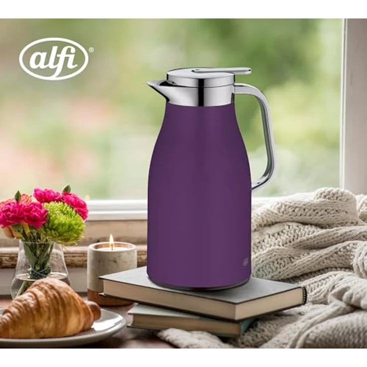 alfi SKYLINE 1,0l, deep lavender, Edelstahl-Isolierkanne mit hygienischem Hartglaseinsatz, Drehverschluss mit bequemer Drucktaste, ergonomischer Griff, BPA-frei – Bild 3