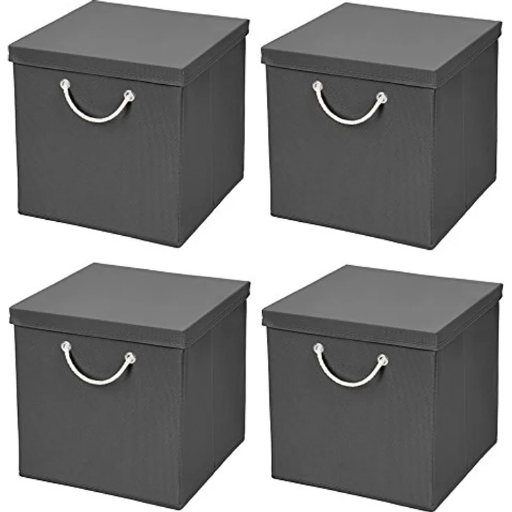 CM3 4 Stück Dunkelgrau Faltbox 30 x 30 x 30 cm Aufbewahrungsbox faltbar mit Kordel und mit Deckel - Preisvergleich