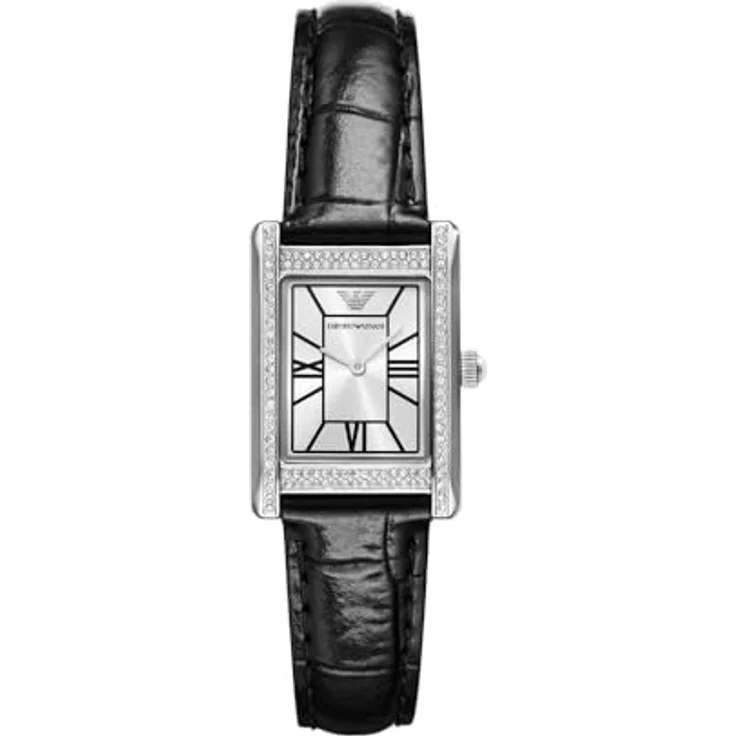 Emporio Armani Damen Analog Quarz Uhr mit Leder Armband AR11623, silbernes Zifferblatt, schwarz – Bild 1